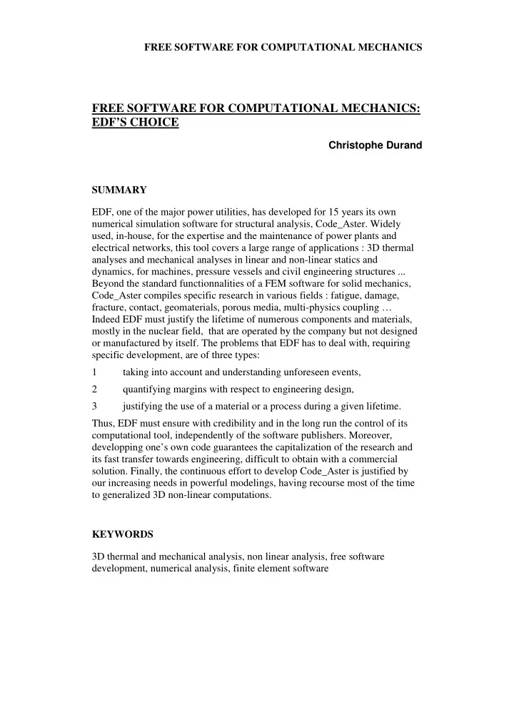 free software for computational mechanics edf s choice