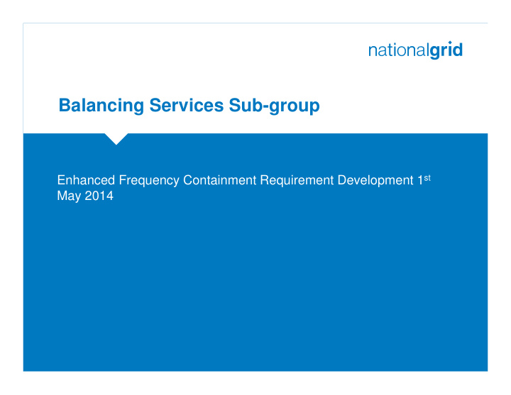 balancing services sub group