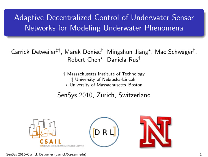 adaptive decentralized control of underwater sensor