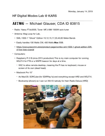 AI7MG  Michael Glauser, CDA ID 83815 - Radio: Yaesu FTdx3000, Tuner: MFJ-998 1500W auto tuner -
