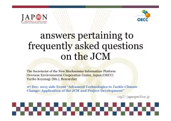 answers pertaining to  frequently asked questions  on the JCM  The Secretariat of the New