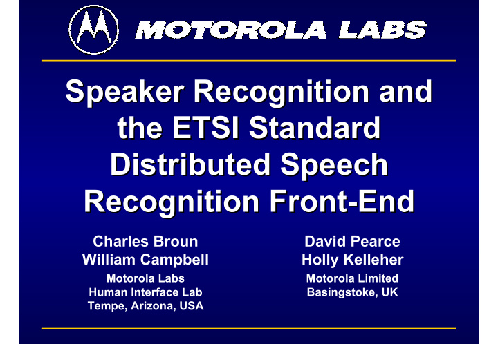 speaker recognition and speaker recognition and the etsi