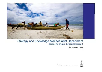 Strategy and Knowledge Management Department  learning for greater development impact  September