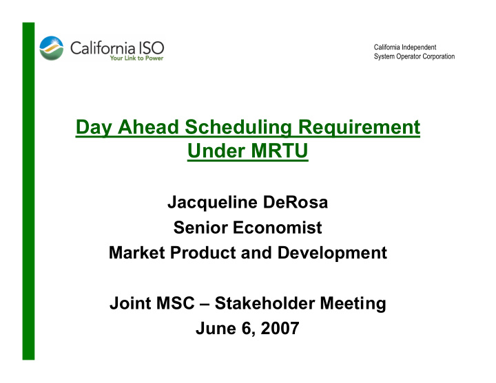 day ahead scheduling requirement under mrtu