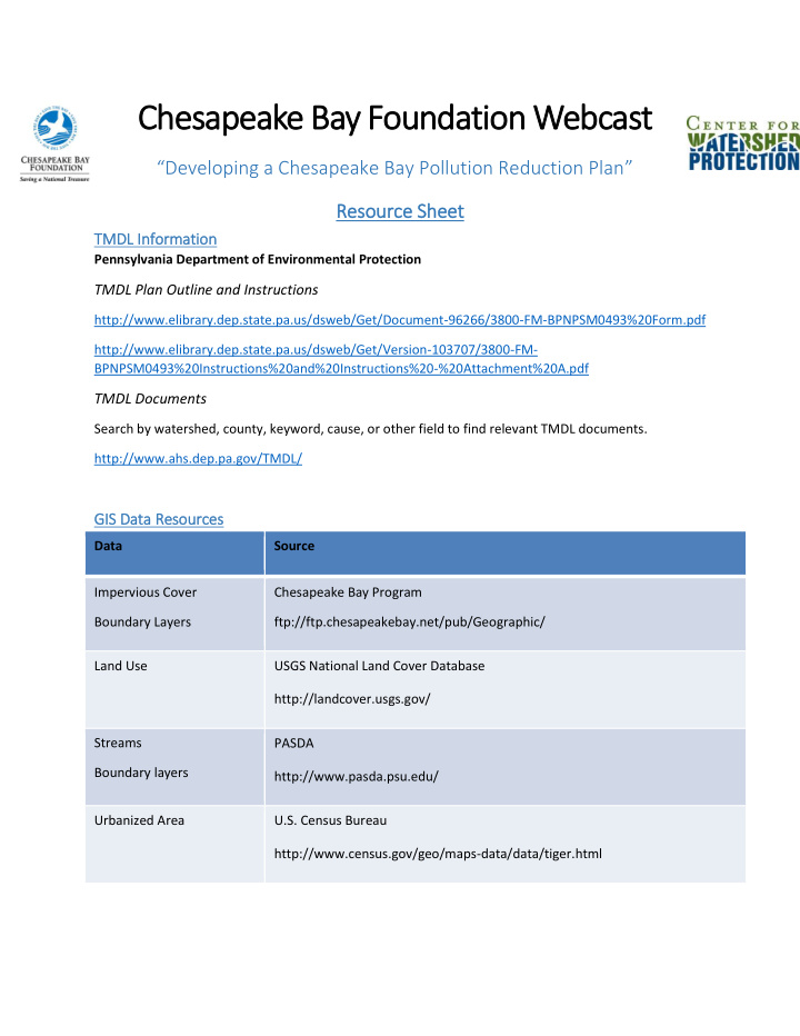 chesapeake bay foundation webcast