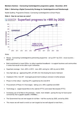 Members Seminar  Connecting Cambridgeshire programme update - December, 2018 Slide 1: Delivering