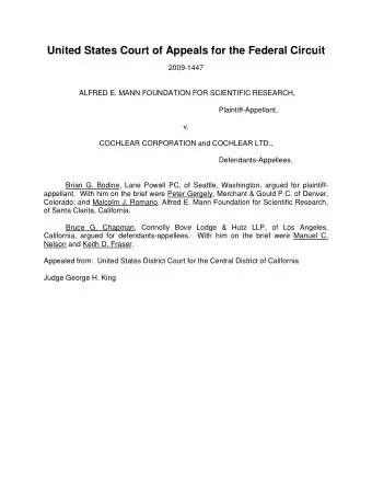United States Court of Appeals for the Federal Circuit  2009-1447  ALFRED E. MANN FOUNDATION FOR