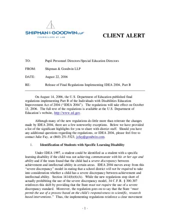 CLIENT ALERT  TO:  Pupil Personnel Directors/Special Education Directors  FROM:  Shipman &amp;