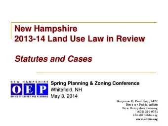New Hampshire  2013-14 Land Use Law in Review  Statutes and Cases Spring Planning &amp; Zoning