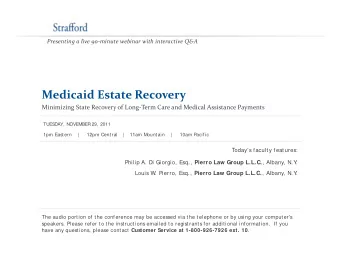 Medicaid Estate Recovery Minimizing State Recovery of Long  Term Care and Medical Assistance