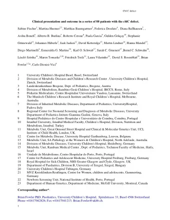 Clinical presentation and outcome in a series of 88 patients with the cblC defect. Sabine Fischer 1