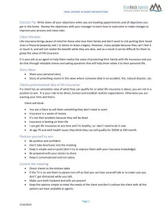 Success Tip: Write down all your objections when you are booking appointments and all objections