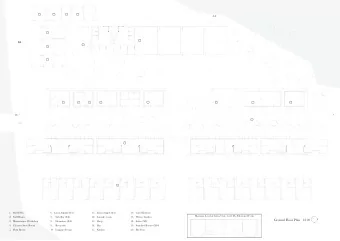 Ground Floor Plan 1:100  3. Maintenance Workshop  8.  Dormitory (X4)  13. Shop  18. Suites (X8)  4.