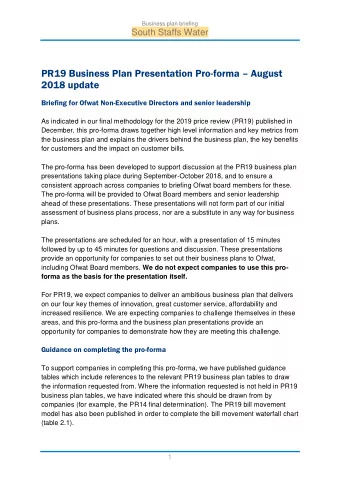 PR19 Business Plan Presentation Pro-forma  August  2018 update  Briefing for Ofwat Non-Executive
