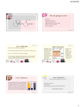 01/10/2018  We are going to cover  Skin basics  Importance of cleaning  Which product line