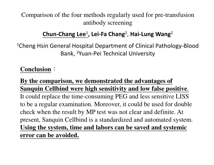 comparison of the four methods regularly used for pre