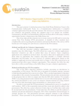 OfS Volunteer Opportunities &amp; FYS Presentation: Improving Initiatives  Introduction:  This past