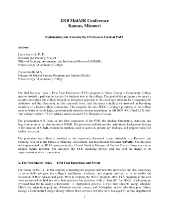 2010 MidAIR Conference  Kansas, Missouri  Implementing and Assessing the Owl Success Track at PGCC