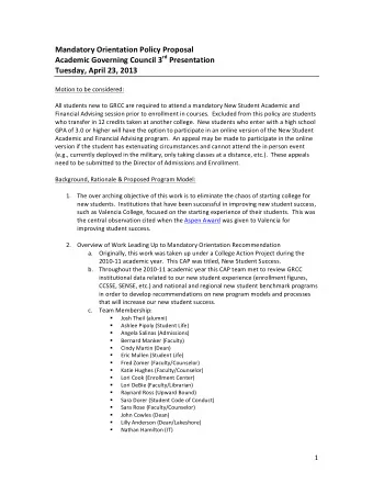 Mandatory  Orientation  Policy  Proposal   Academic  Governing  Council  3 rd