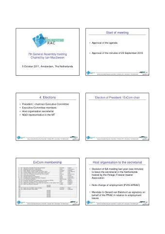Start of meeting   Approval of the agenda   Approval of the minutes of 29 September 2010  7th
