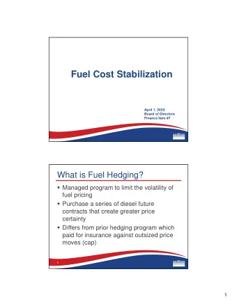 Fuel Cost Stabilization  April 1, 2020  Board of Directors  Finance Item #7  What is Fuel Hedging?