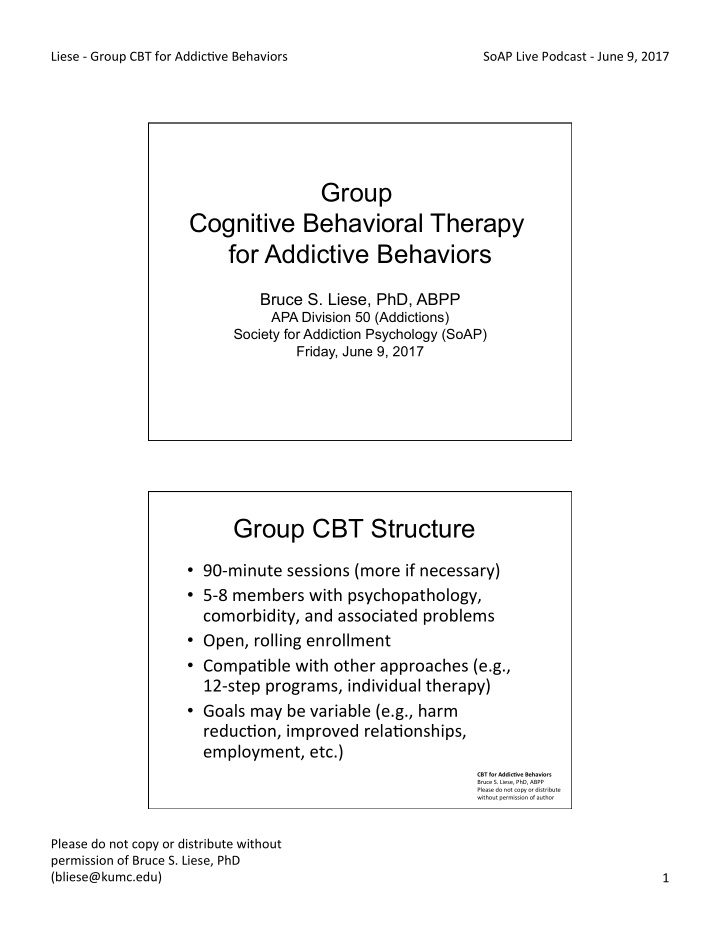 group cognitive behavioral therapy for addictive behaviors