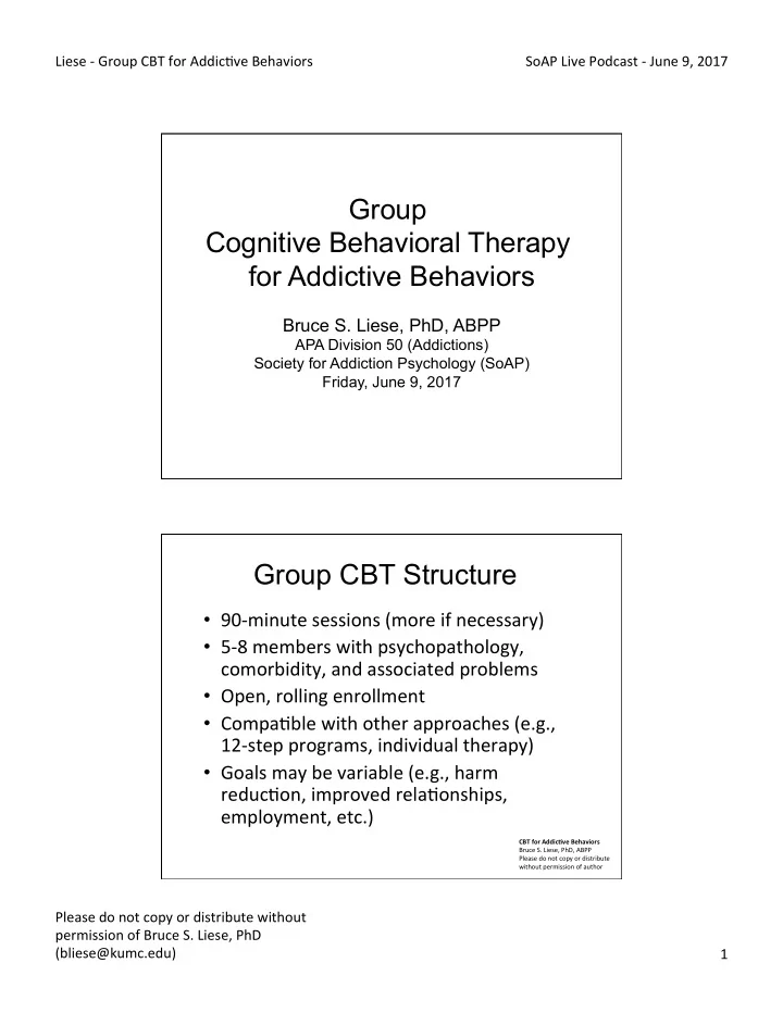 group cognitive behavioral therapy for addictive behaviors