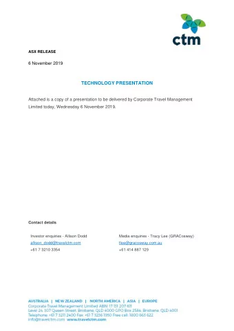 TECHNOLOGY PRESENTATION  Attached is a copy of a presentation to be delivered by Corporate Travel