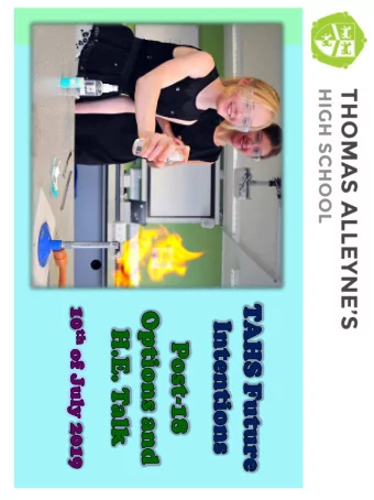 TAHS Future Intentions Programme  SIP Progress - SLT Conference - 10/06/2016 Stage 3  Post-18