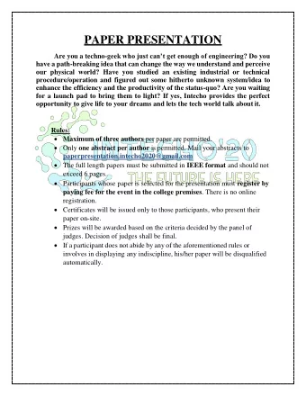 PAPER PRESENTATION Are you a techno- geek who just cant get enough of engineering? Do you  have