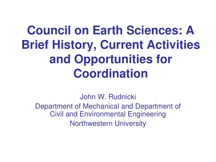 council on earth sciences a brief history current