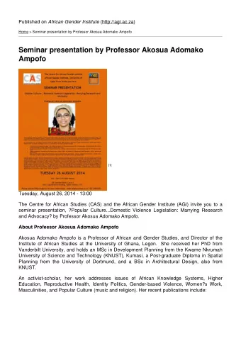 Seminar presentation by Professor Akosua Adomako  Ampofo  [1]  Tuesday, August 26, 2014 - 13:00