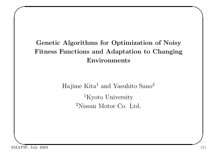 genetic algorithms for optimization of noisy fitness