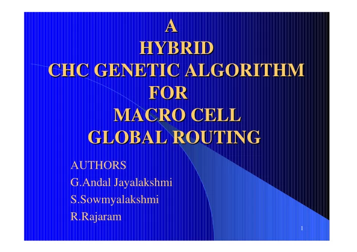 a a hybrid hybrid chc genetic algorithm chc genetic