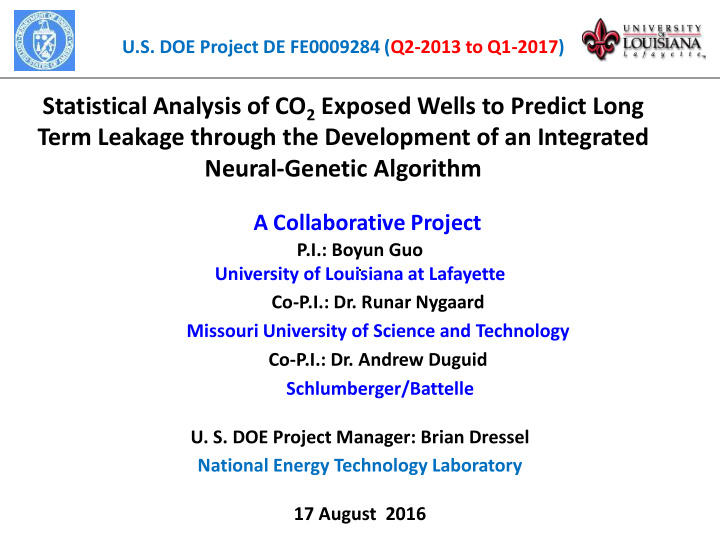 statistical analysis of co 2 exposed wells to predict long