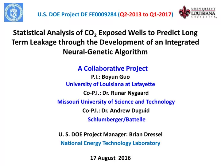 statistical analysis of co 2 exposed wells to predict long