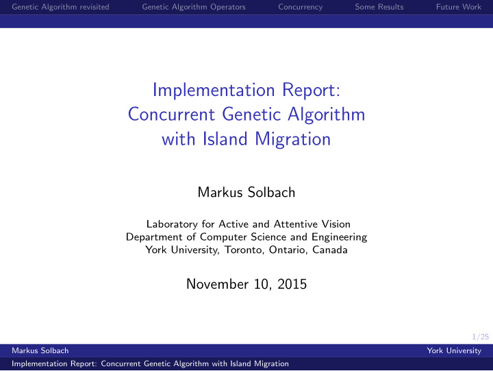 implementation report concurrent genetic algorithm with