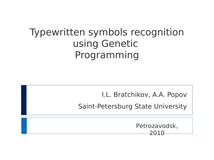 t ypewritten symbols recognition using genetic programming