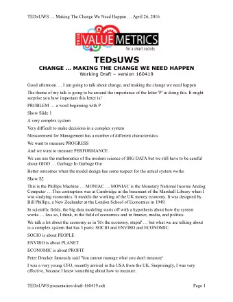 TEDsUWS  CHANGE  MAKING THE CHANGE WE NEED HAPPEN  Working Draft  version 160419  Good