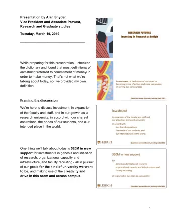 Presentation by Alan Snyder,  Vice President and Associate Provost,  Research and Graduate studies