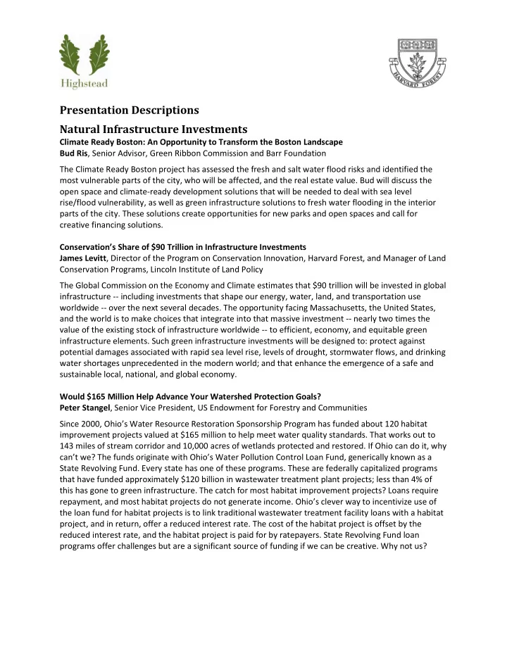 presentation descriptions natural infrastructure