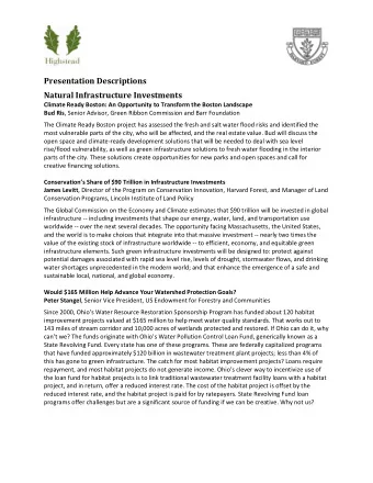Presentation Descriptions  Natural Infrastructure Investments  Climate Ready Boston: An Opportunity