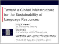 toward a global infrastructure for the sustainability of