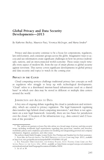 Global Privacy and Data Security  Developments2013  By Katherine Ritchey, Mauricio Paez,