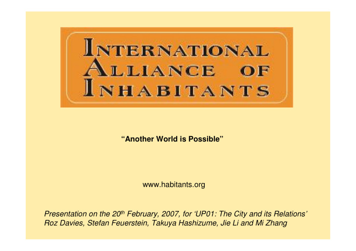 another world is possible habitants org presentation on