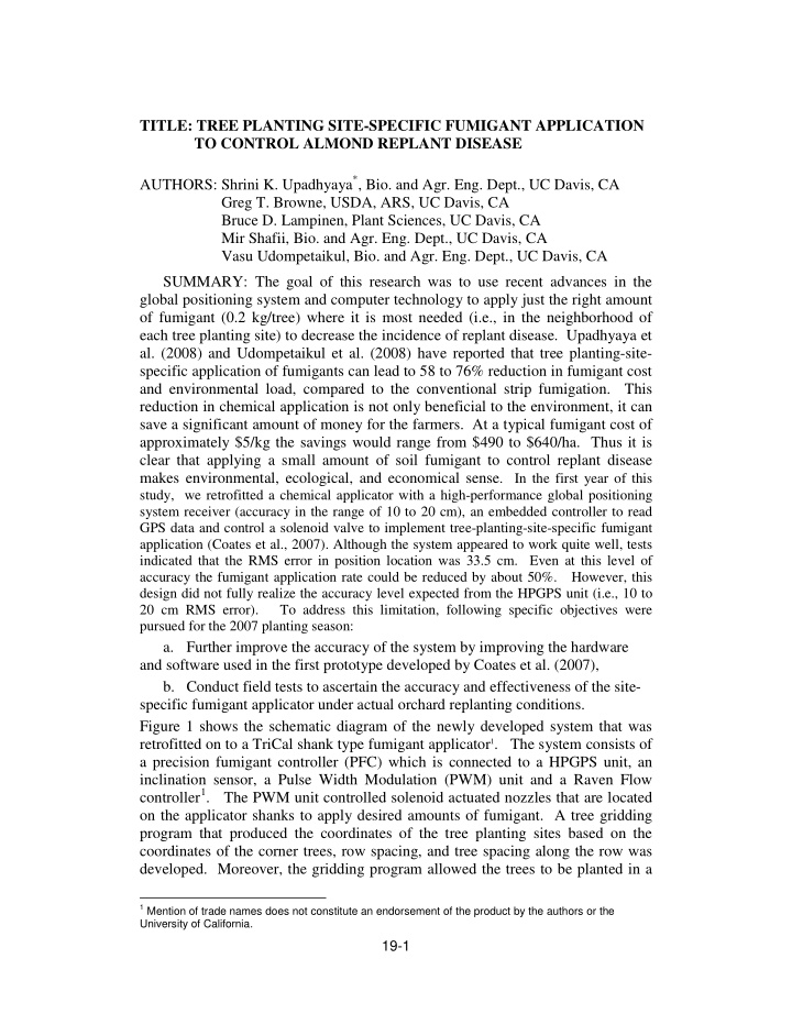 title tree planting site specific fumigant application to