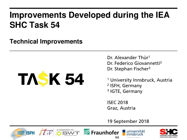 improvements developed during the iea shc task 54