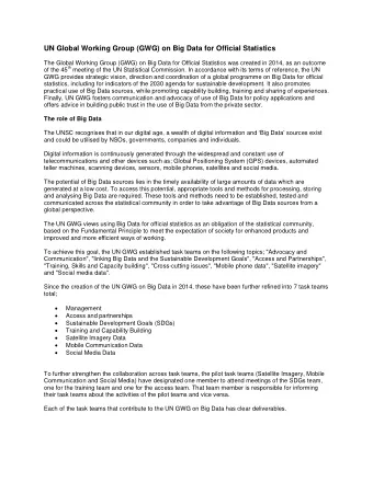 UN Global Working Group (GWG) on Big Data for Official Statistics  The Global Working Group (GWG)