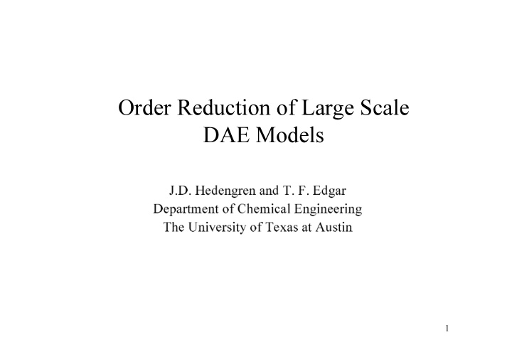 order reduction of large scale dae models