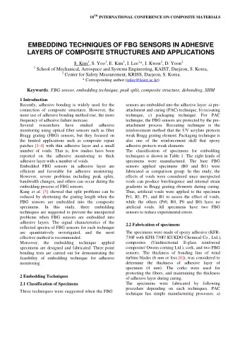 EMBEDDING TECHNIQUES OF FBG SENSORS IN ADHESIVE  LAYERS OF COMPOSITE STRUCTURES AND APPLICATIONS S.
